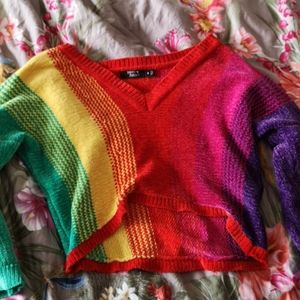 Rainbow 🌈 Knit Cropped off Shoulder Sweater